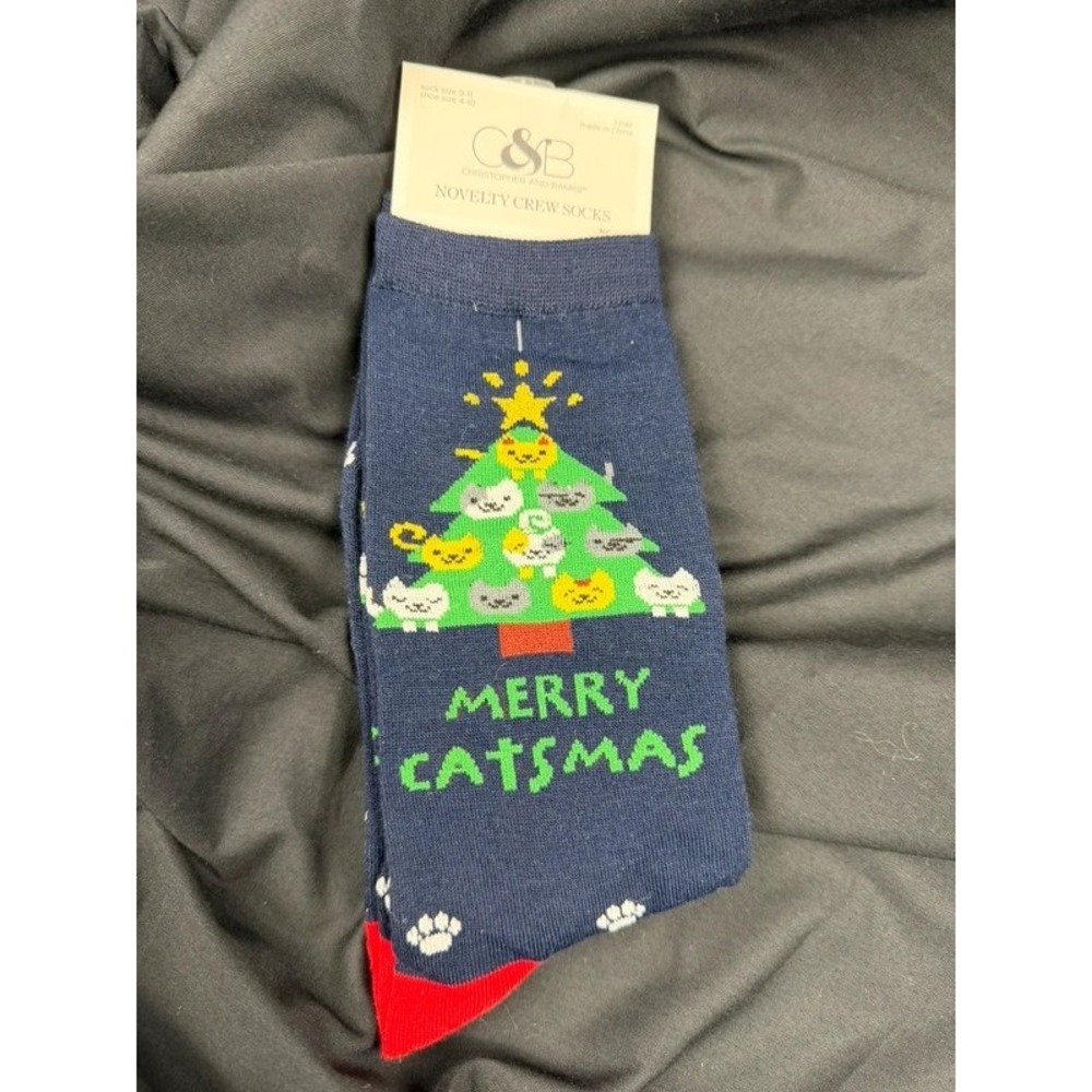 Christopher & Banks Merry Catsmas Cat Christmas Crew Socks NWT Size 9-11